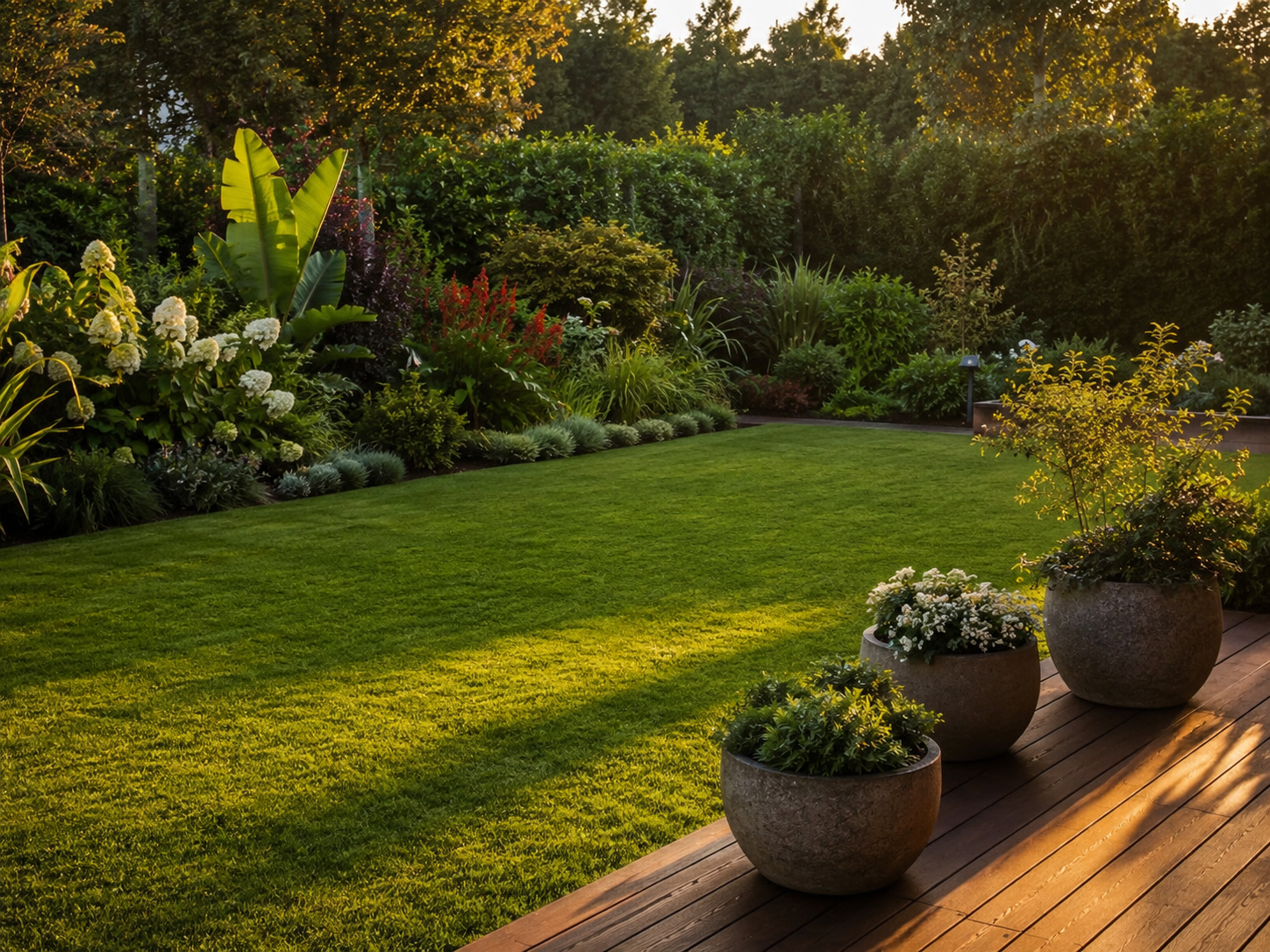 Bepflanztes Gartenbeet an einer modernen Terrasse